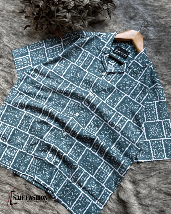 DROP SHOULDER OVERSIZED CUBAN SHIRT - Teal Blue - Image 2