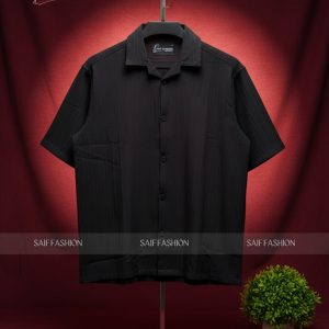 DROP SHOULDER OVERSIZED CUBAN SHIRT - Dark Black