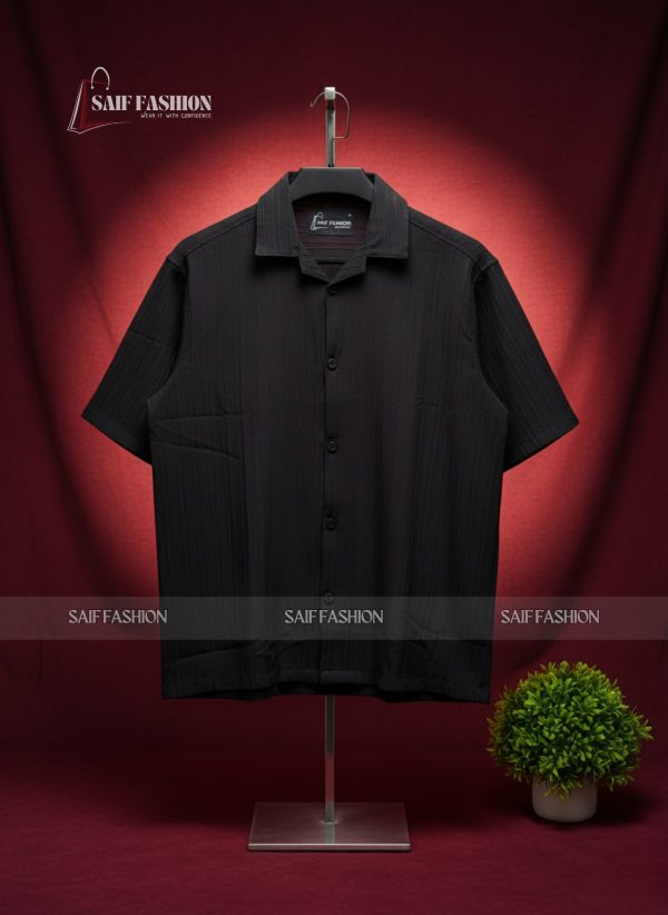 DROP SHOULDER OVERSIZED CUBAN SHIRT - Dark Black
