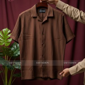 DROP SHOULDER OVERSIZED CUBAN SHIRT - Chocolate Brown