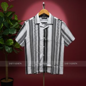 DROP SHOULDER OVERSIZED CUBAN SHIRT - Black & White