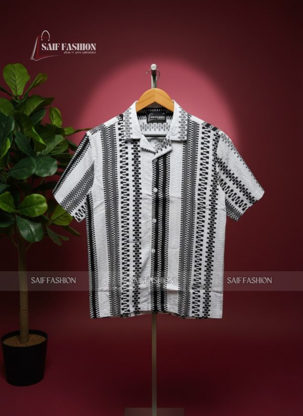 DROP SHOULDER OVERSIZED CUBAN SHIRT - Black & White