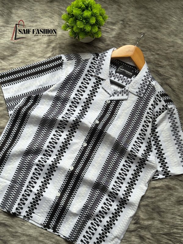 DROP SHOULDER OVERSIZED CUBAN SHIRT - Black & White - Image 2