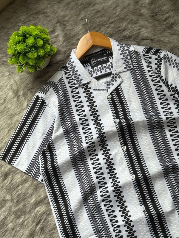 DROP SHOULDER OVERSIZED CUBAN SHIRT - Black & White - Image 3