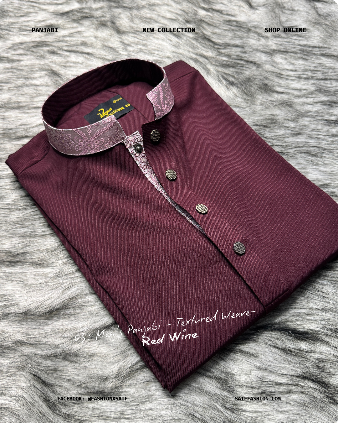 1. Men's Premium Panjabi - Textured Weave - RedWine