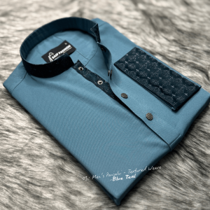 5. Men's Premium Panjabi - Textured Weave - Blue Teal