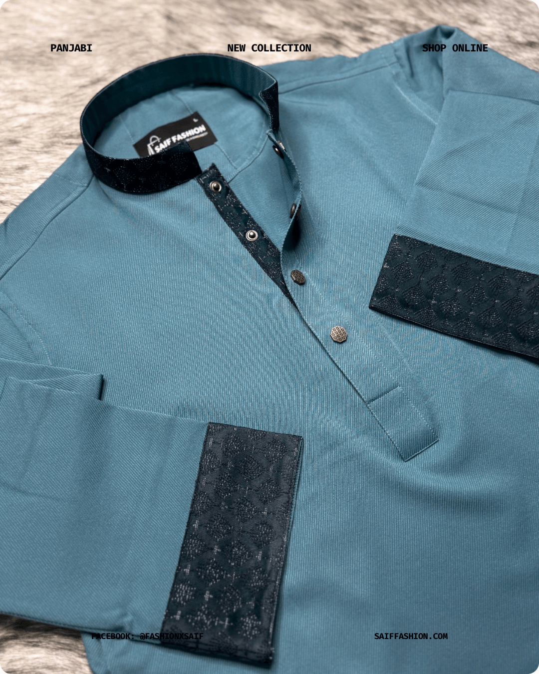 5. Men's Premium Panjabi - Textured Weave - Blue Teal - Image 2