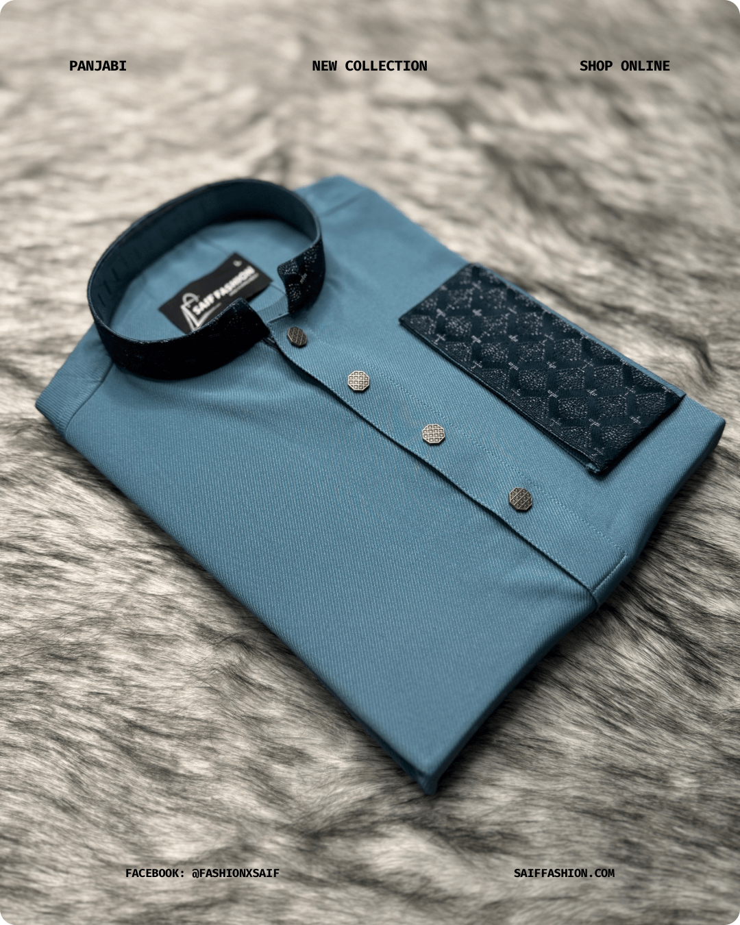 5. Men's Premium Panjabi - Textured Weave - Blue Teal - Image 5