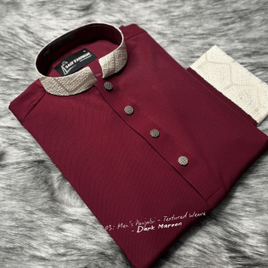 4. Men's Premium Panjabi - Textured Weave - Dark Maroon