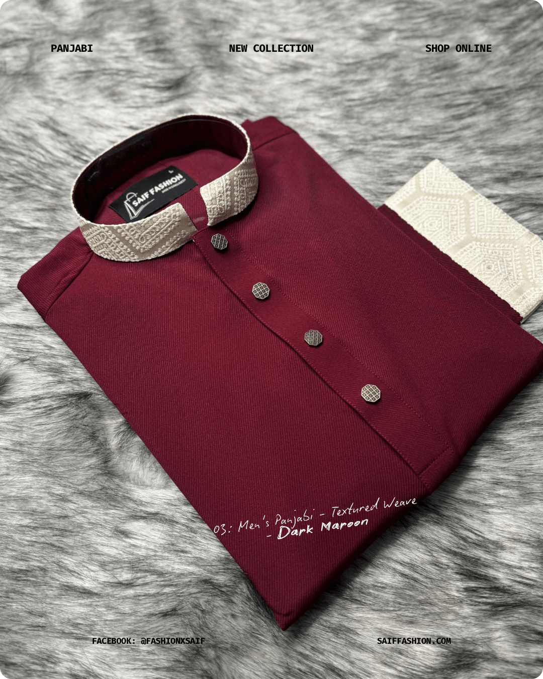 4. Men's Premium Panjabi - Textured Weave - Dark Maroon