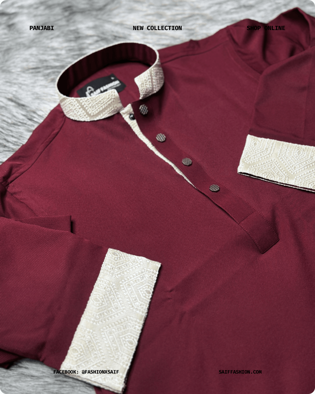 4. Men's Premium Panjabi - Textured Weave - Dark Maroon - Image 2