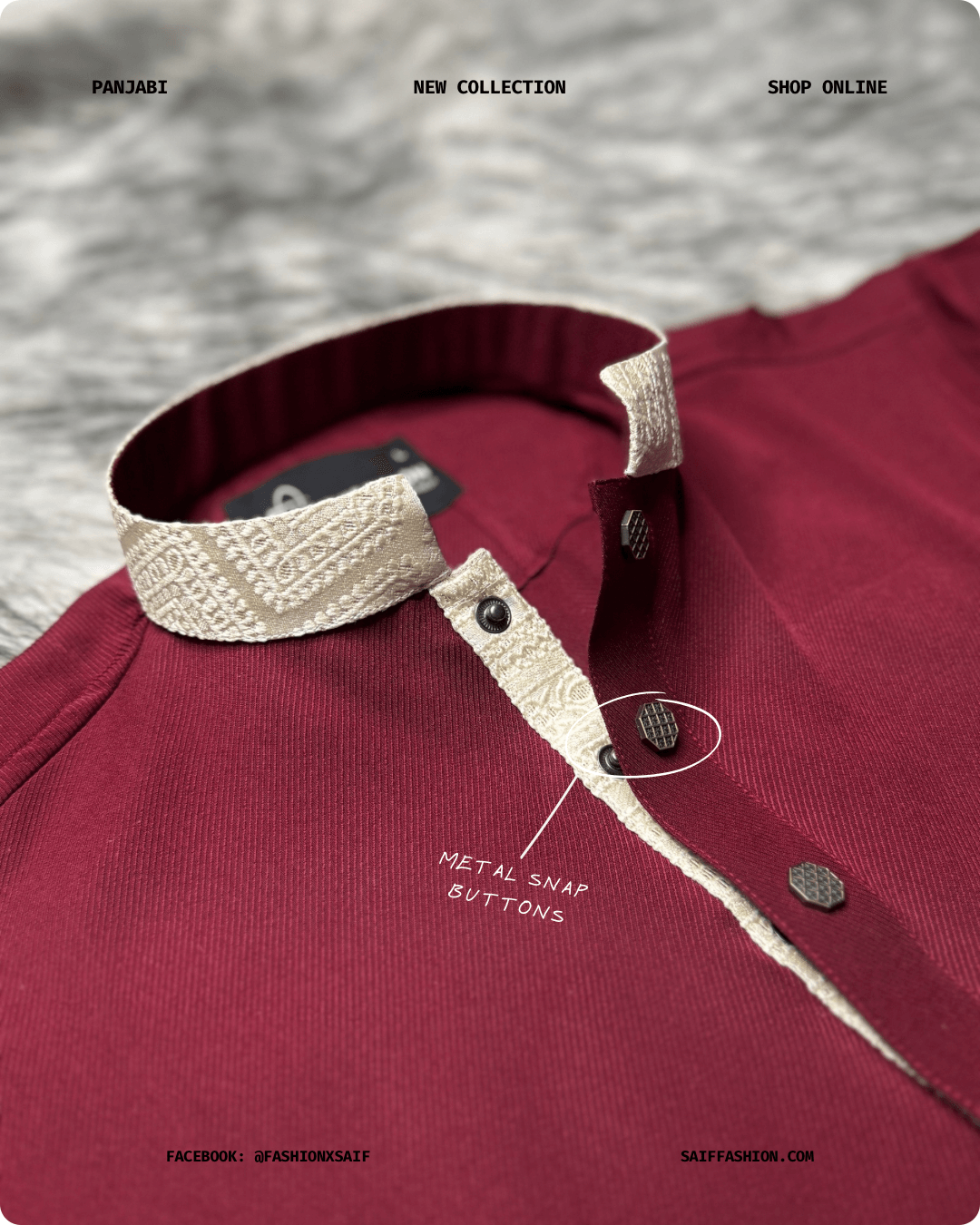 4. Men's Premium Panjabi - Textured Weave - Dark Maroon - Image 3