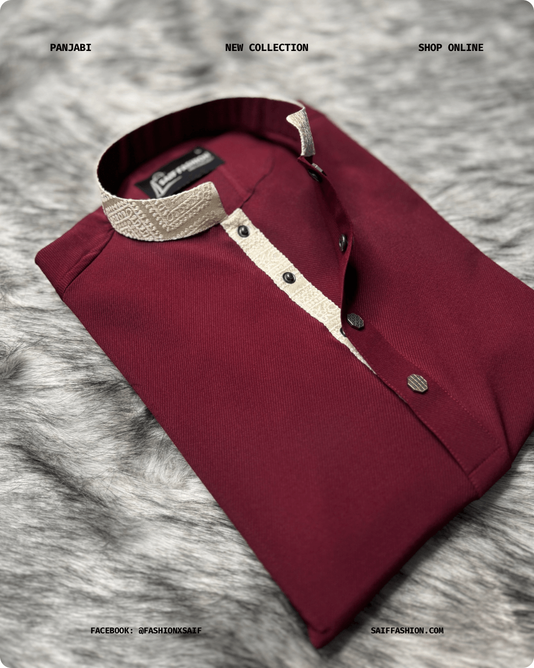 4. Men's Premium Panjabi - Textured Weave - Dark Maroon - Image 4