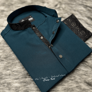2. Men's Premium Panjabi - Textured Weave - Deep Teal