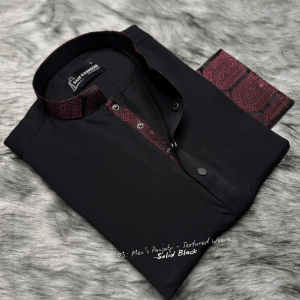 6. Men's Premium Panjabi - Textured Weave - Solid Black