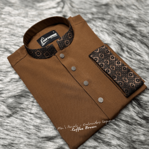 2. Men's Premium Panjabi - Textured Weave - Coffee Brown