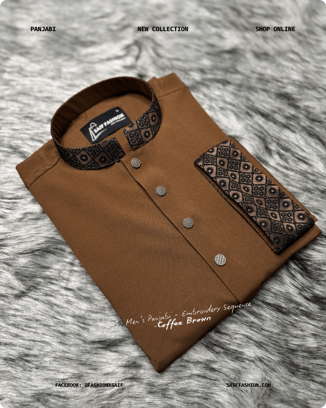 2. Men's Premium Panjabi - Textured Weave - Coffee Brown
