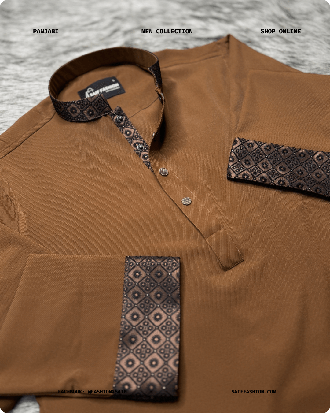 2. Men's Premium Panjabi - Textured Weave - Coffee Brown - Image 2