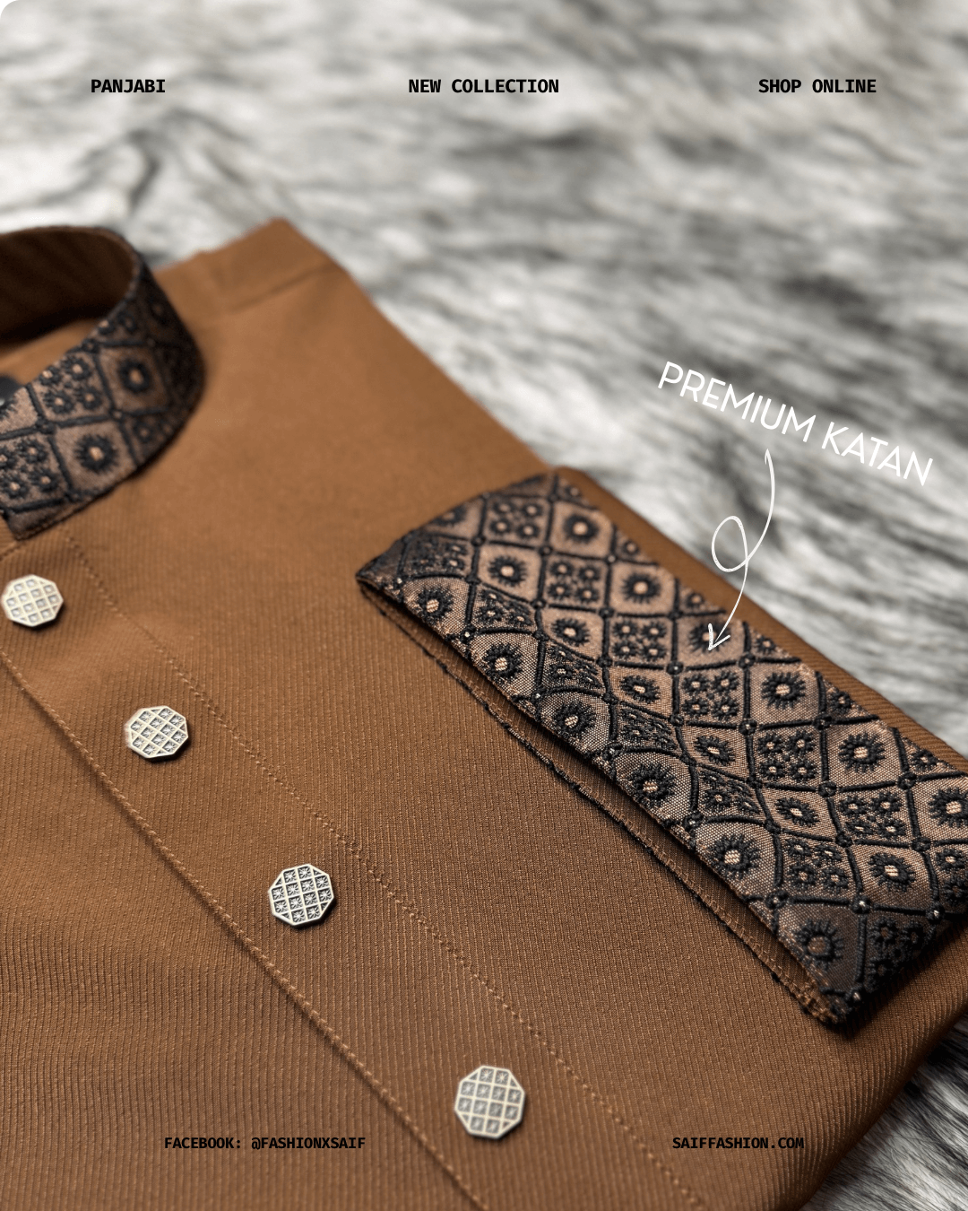 2. Men's Premium Panjabi - Textured Weave - Coffee Brown - Image 3