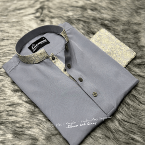 3. Men's Premium Panjabi - Textured Weave - SilverAsh