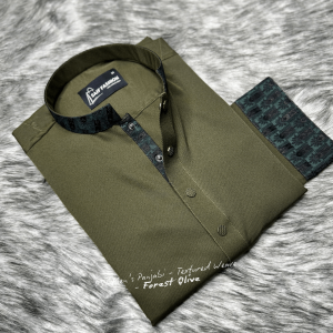 13. Men's Premium Panjabi - Textured Weave - ForestOlive