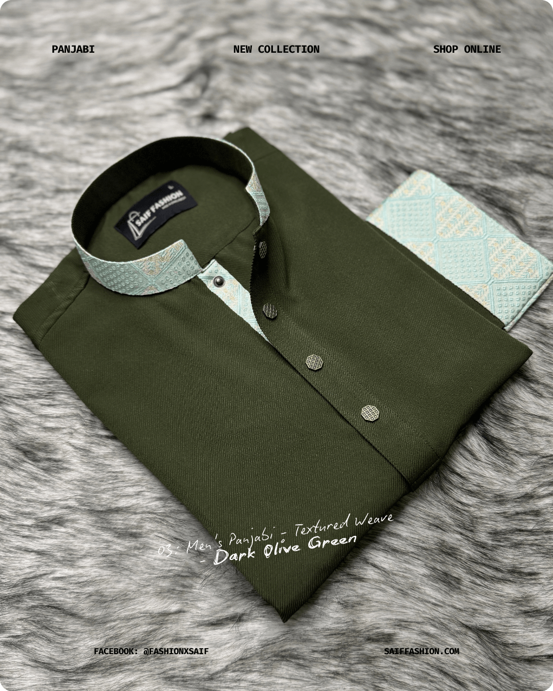 8. Men’s Premium Panjabi – Textured Weave – Dark Olive Green