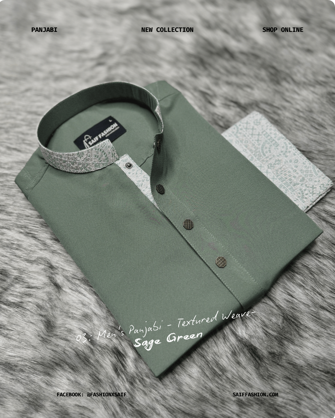 11. Men's Premium Panjabi - Textured Weave - SageGreen