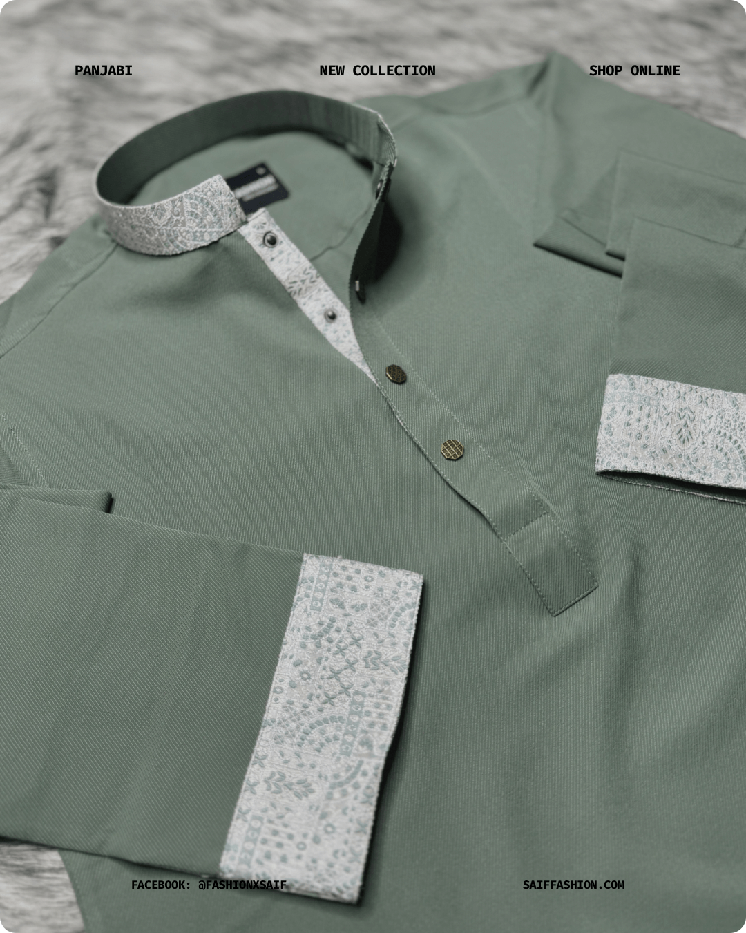 11. Men's Premium Panjabi - Textured Weave - SageGreen - Image 2