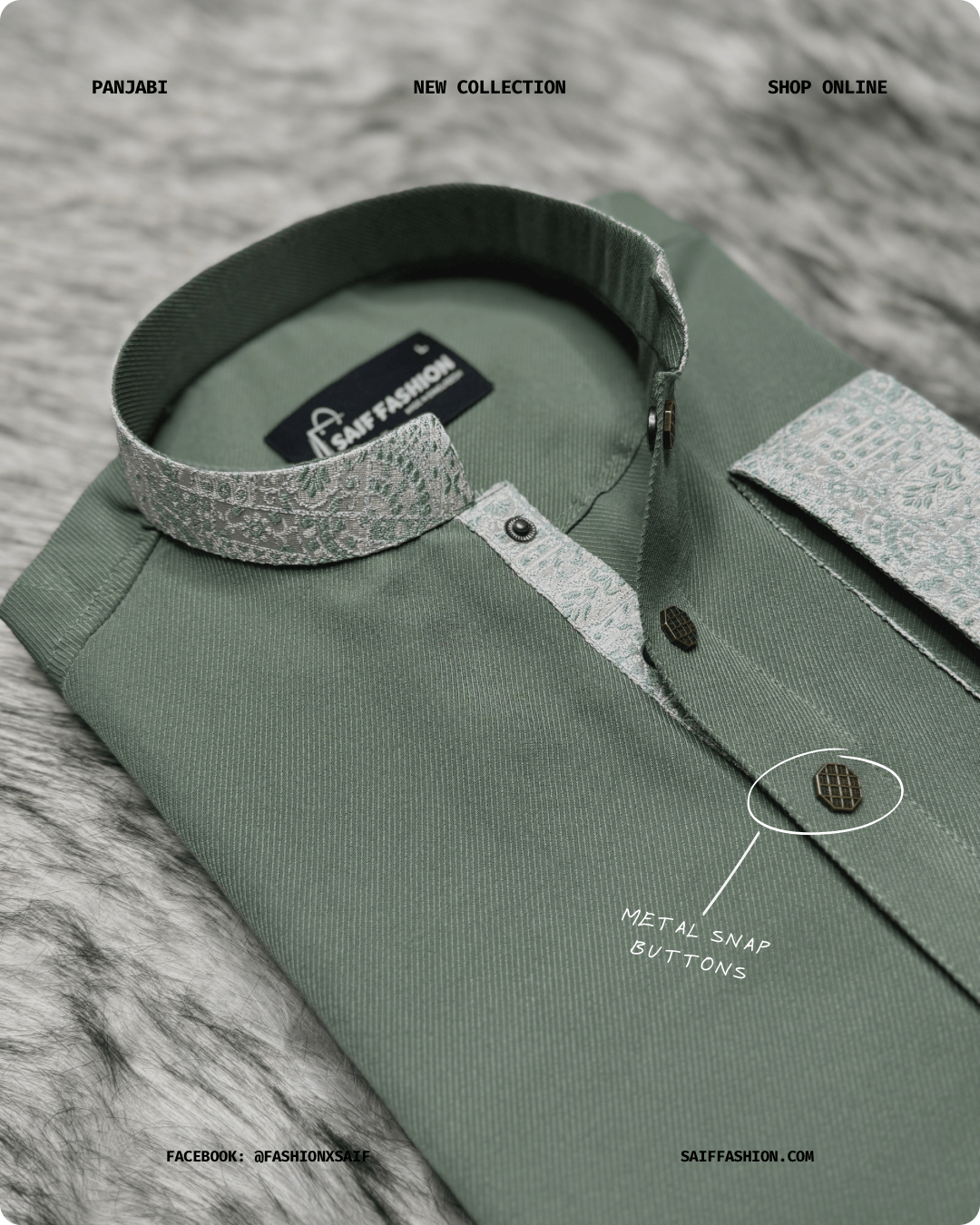 11. Men's Premium Panjabi - Textured Weave - SageGreen - Image 5