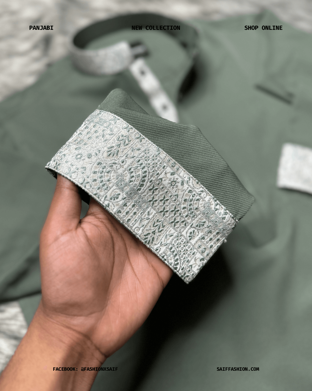 11. Men's Premium Panjabi - Textured Weave - SageGreen - Image 4