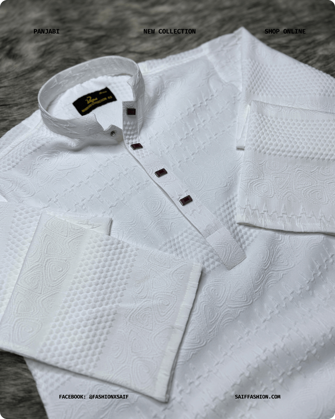 6. Premium Men's Panjabi - Woven Design - Solid White - Image 2