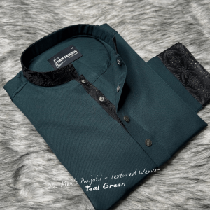 XII. Men's Premium Panjabi - Textured Weave - Teal Green