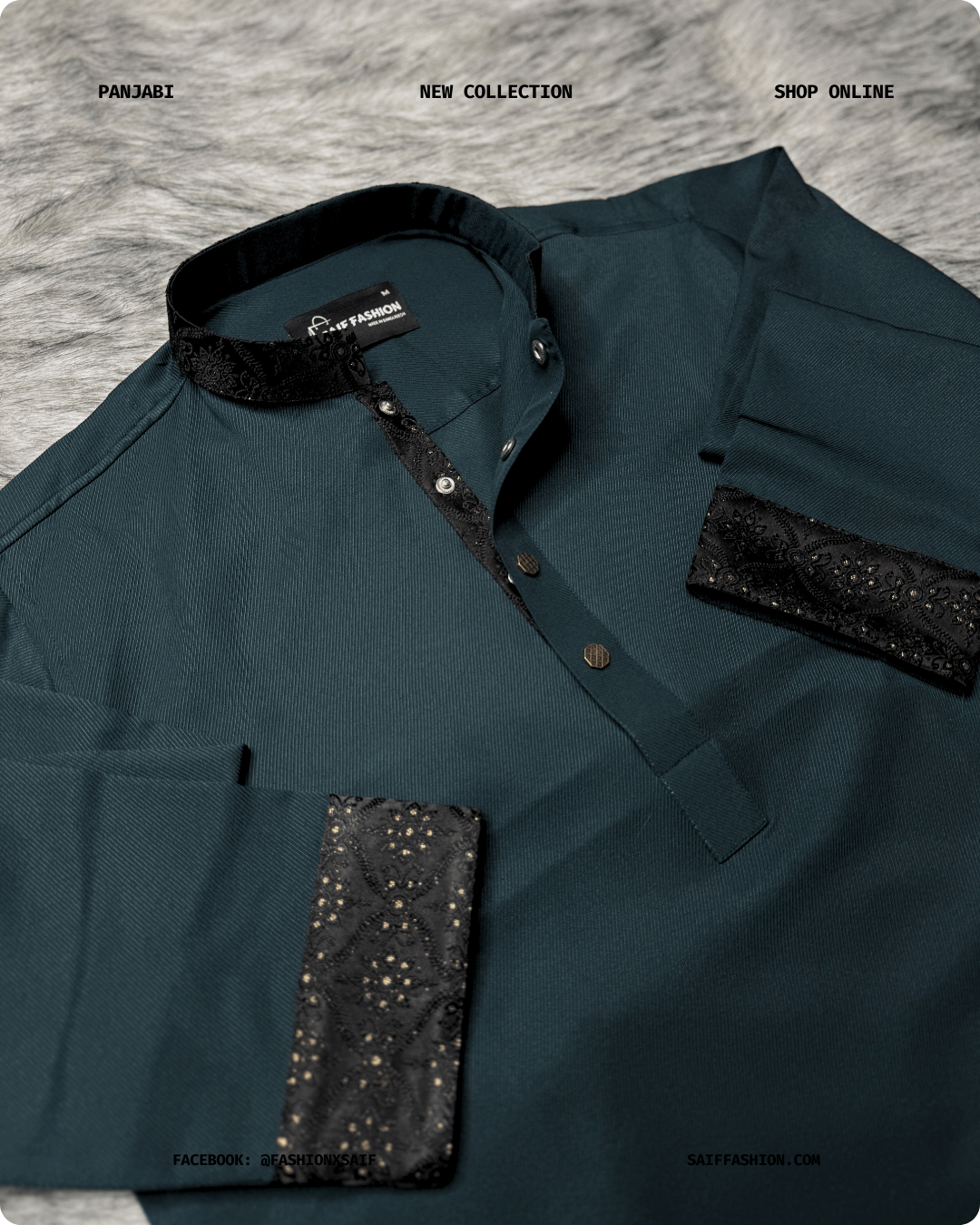 XII. Men's Premium Panjabi - Textured Weave - Teal Green - Image 3