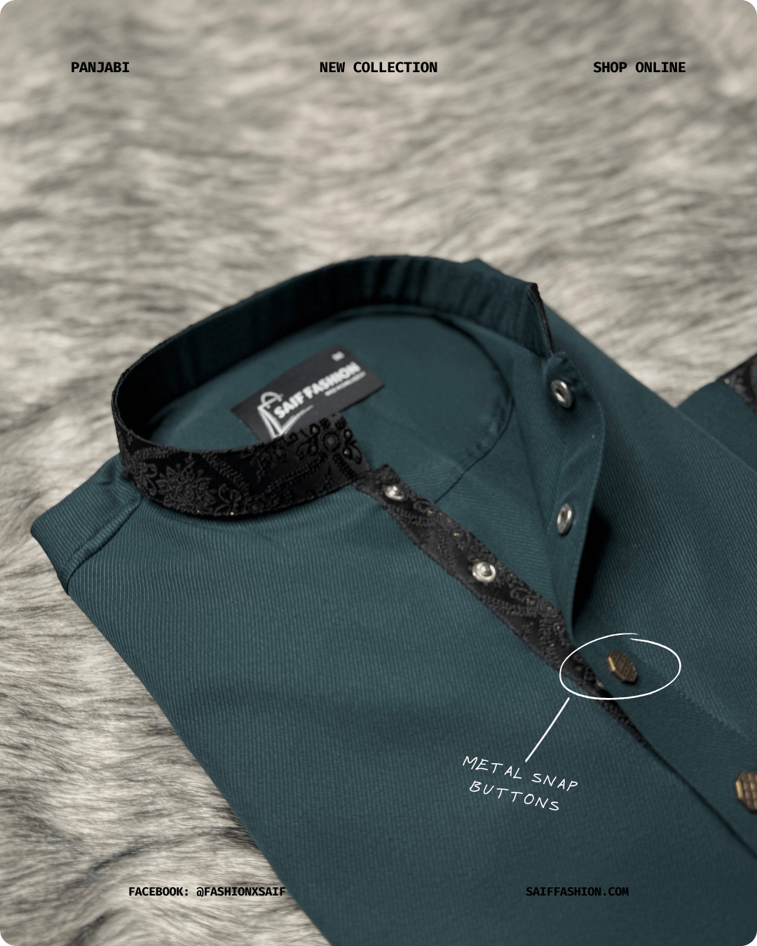 XII. Men's Premium Panjabi - Textured Weave - Teal Green - Image 4