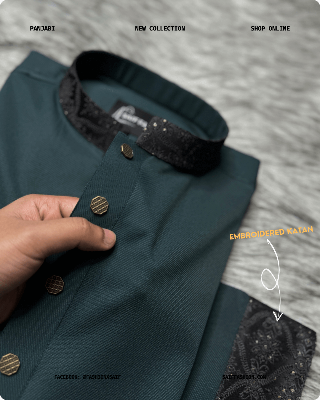 XII. Men's Premium Panjabi - Textured Weave - Teal Green - Image 2