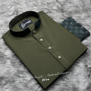13. Men's Premium Panjabi - Textured Weave - Olive