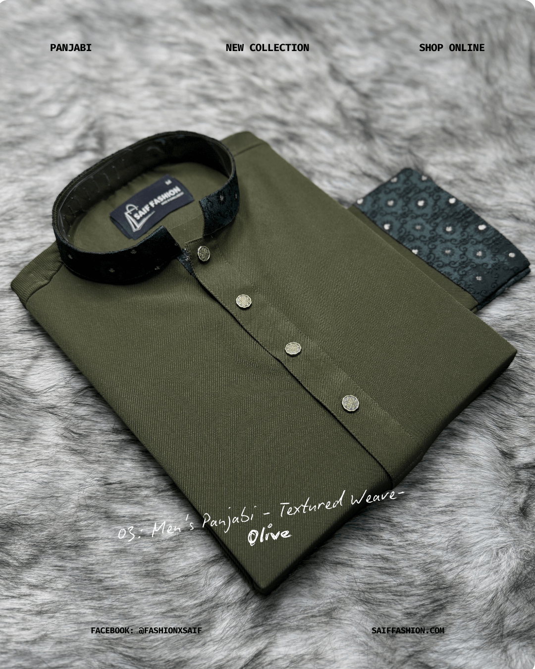 13. Men's Premium Panjabi - Textured Weave - Olive