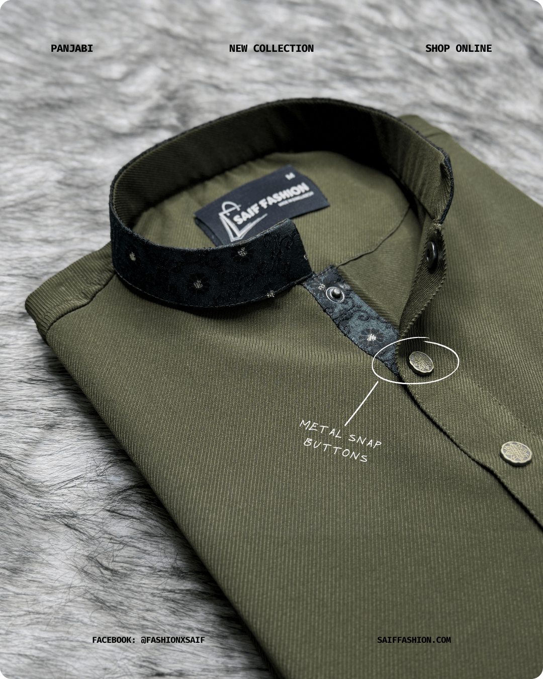 13. Men's Premium Panjabi - Textured Weave - Olive - Image 3