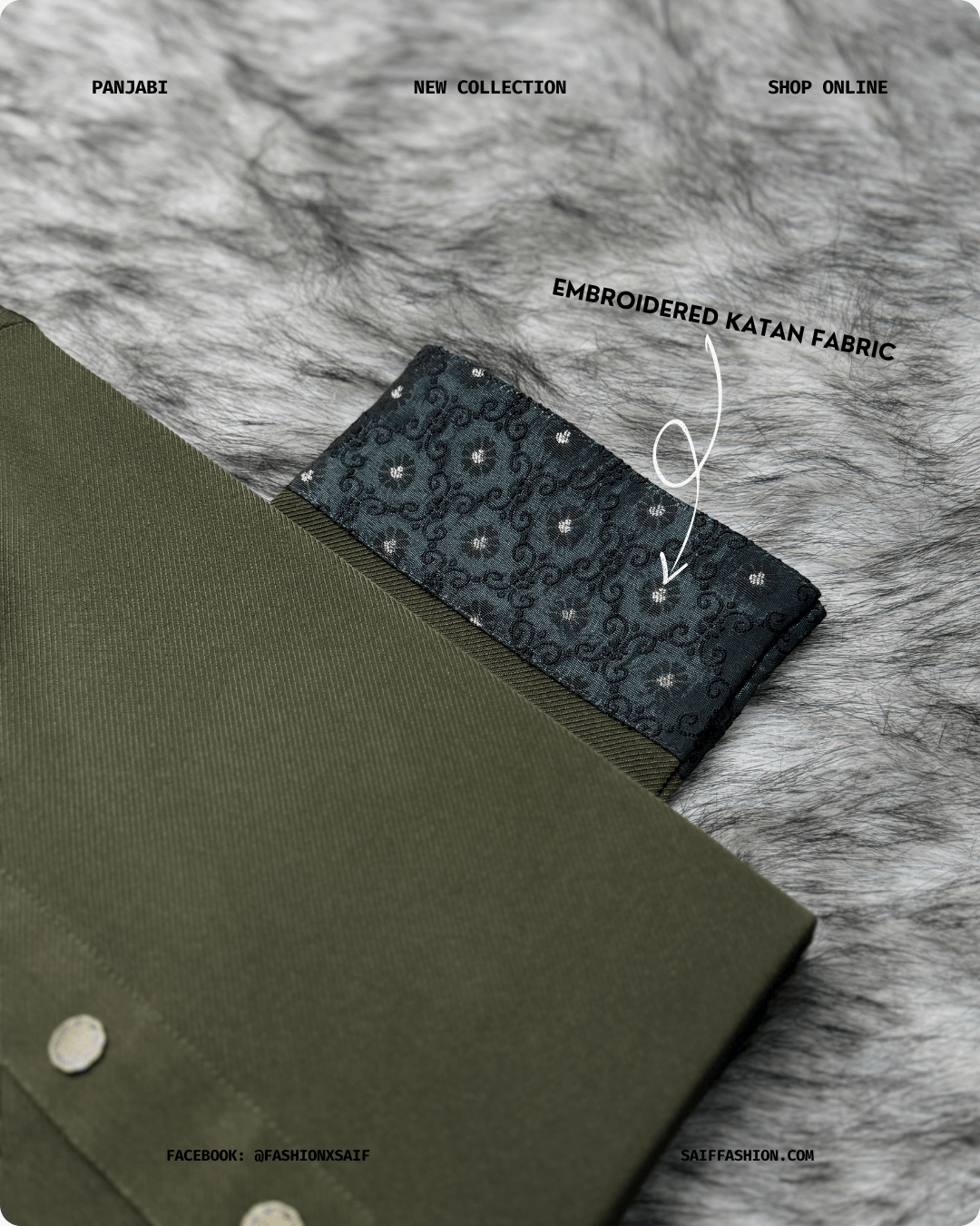 13. Men's Premium Panjabi - Textured Weave - Olive - Image 5