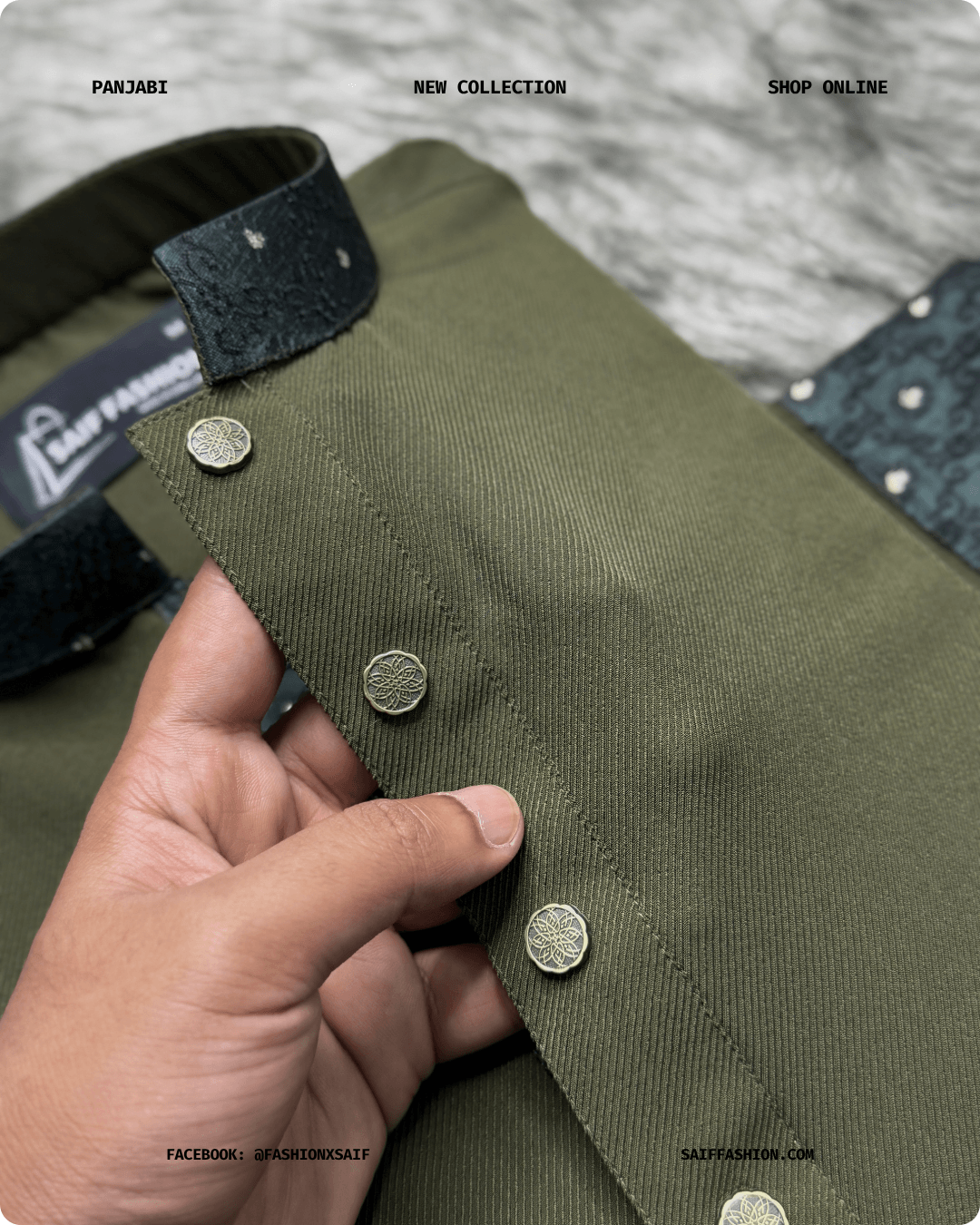 13. Men's Premium Panjabi - Textured Weave - Olive - Image 4