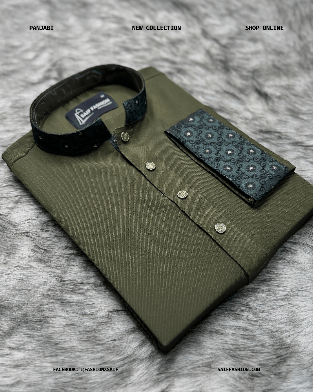 13. Men's Premium Panjabi - Textured Weave - Olive - Image 6