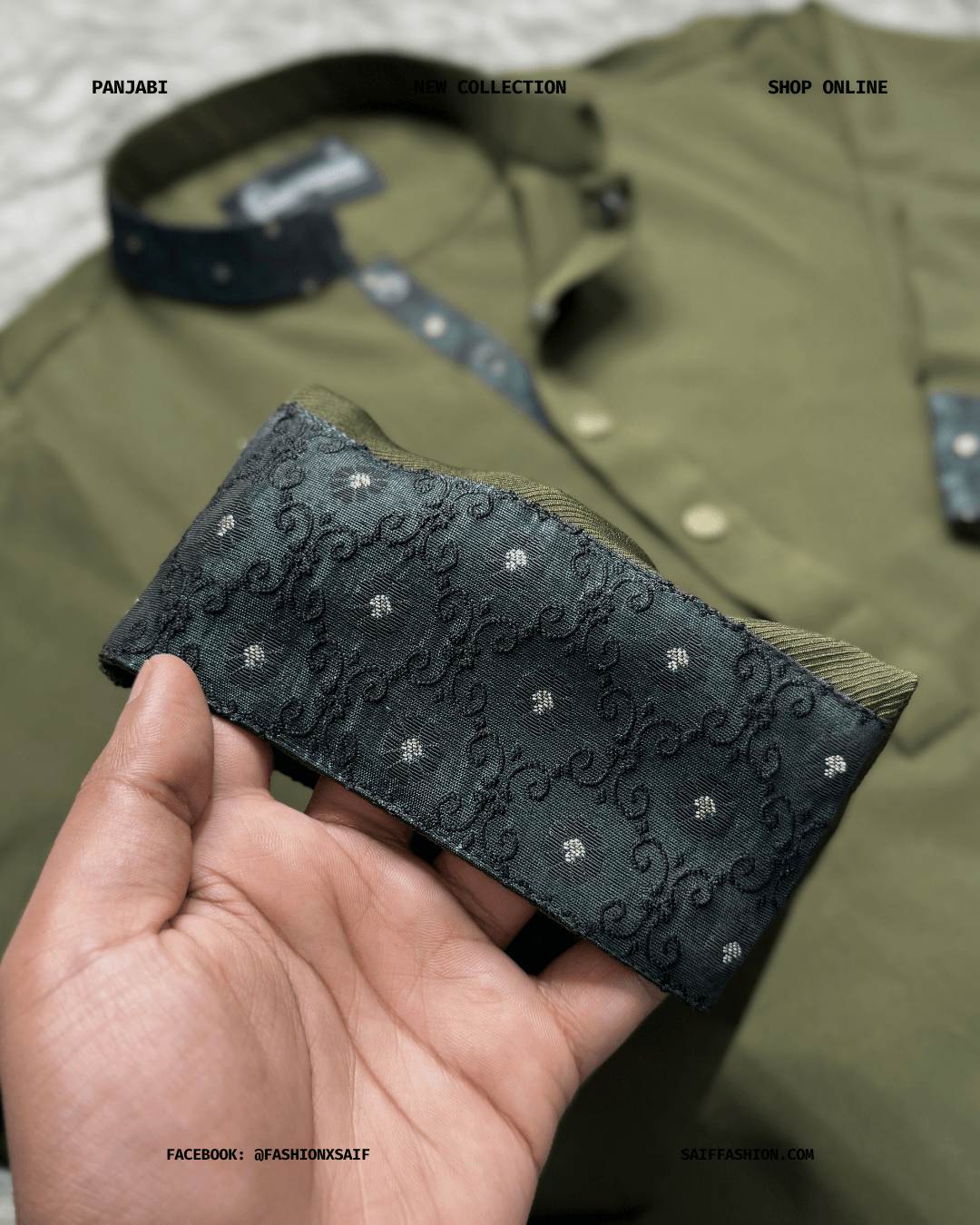 13. Men's Premium Panjabi - Textured Weave - Olive - Image 7