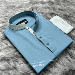 12. Men's Premium Panjabi - Textured Weave - SkyBlue