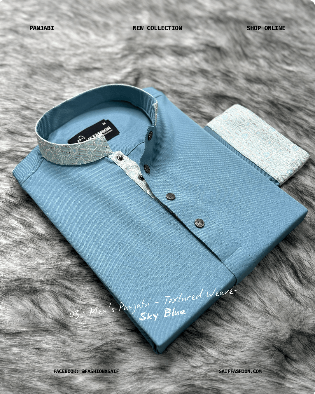 12. Men's Premium Panjabi - Textured Weave - SkyBlue