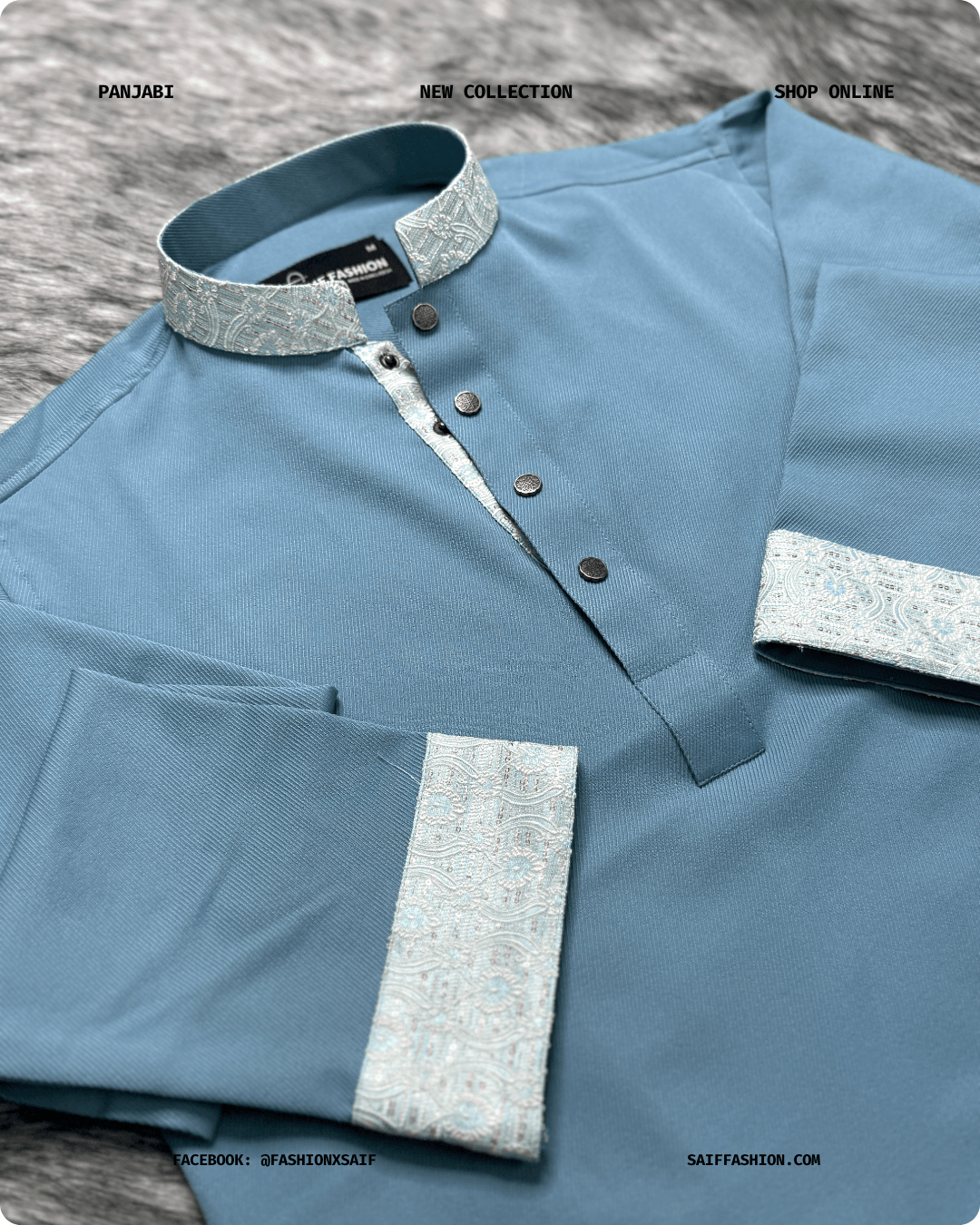 12. Men's Premium Panjabi - Textured Weave - SkyBlue - Image 4