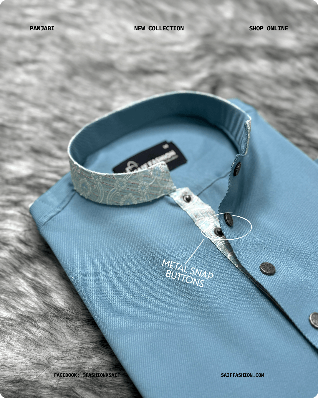 12. Men's Premium Panjabi - Textured Weave - SkyBlue - Image 3
