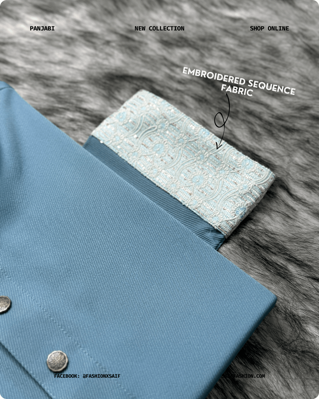12. Men's Premium Panjabi - Textured Weave - SkyBlue - Image 7