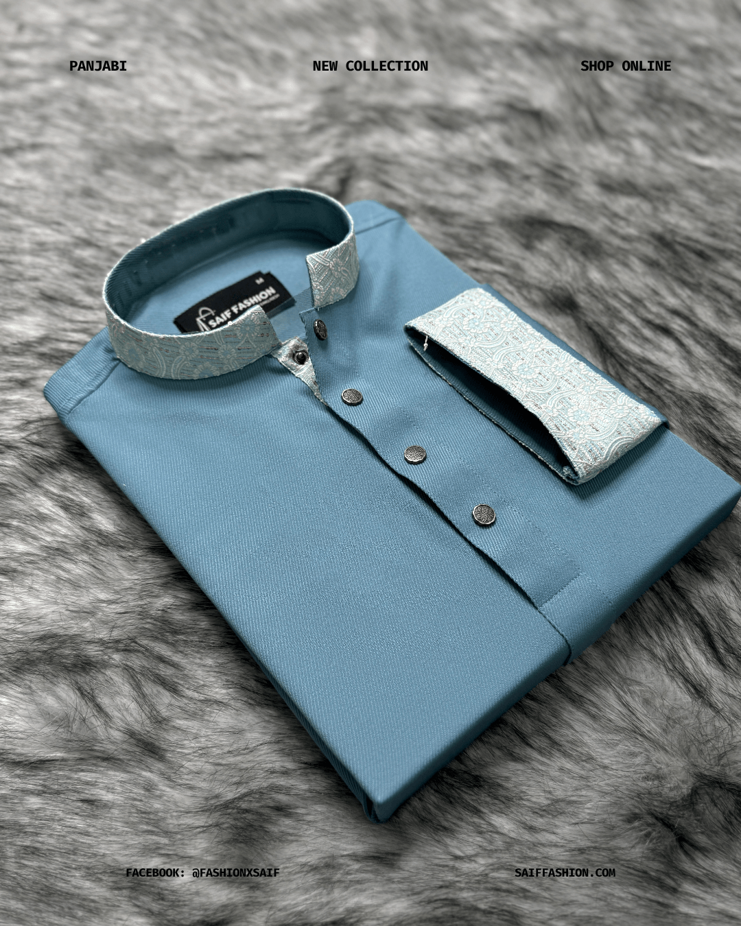 12. Men's Premium Panjabi - Textured Weave - SkyBlue - Image 6