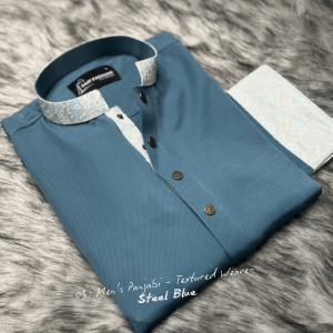 12. Men's Premium Panjabi - Textured Weave - SteelBlue