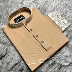 XIII. Men's Premium Panjabi - Textured Weave - GoldenSand